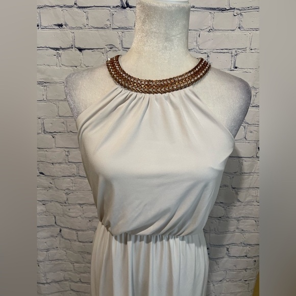 Purple Snow White Maxi Dress With Gold Rhinestone Halter Neck Small - Picture 2 of 7